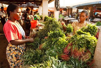Une femme vend des légumes sur un marché à Lubumbashi, en République démocratique du Congo.