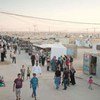 A scene from the crowded Za'atri refugee camp in Jordan hosting many Syrian refugees.