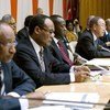 Secretary-General Ban Ki-moon (right) addresses the high-level panel discussion, “Africa’s innovation in governance through 10 years of the African Peer Review Mechanism (APRM).”