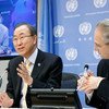 Secretary-General Ban Ki-moon and World Bank President Jim Yong Kim (on monitor), joined by video-link from Washington D.C., brief the press on their upcoming visit to the Sahel region.