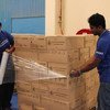 An initial shipment of 44 metric tons of high-energy biscuits (HEBs), were the first delivery of food items sent by WFP to victims of Super Typhoon Haiyan (local name Yolanda), which battered the city of Tacloban in the Philippines.