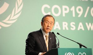 Secretary-General Ban Ki-moon addresses a ministerial-level meeting on the margins of the UN-led climate change talks in the Polish capital, Warsaw.
