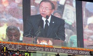 Le Secrétaire général Ban Ki-moon à la cérémonie d'hommage à Nelson Mandela à Johannesburg, en Afrique du Sud.