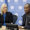 Tennis star Martina Navratilova (left) and basketball star Jason Collins brief journalists on sport and the fight against homophobia. t: