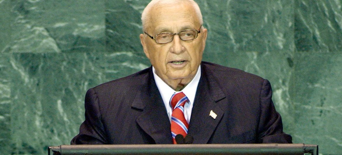 Ariel Sharon, former Prime Minister of Israel, addresses the High-level plenary meeting of the 60th Session of the UN General Assembly (2005).