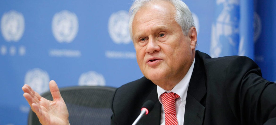 الرئيس الجديد للمجلس الإقتصادي والإجتماعي للأمم المتحدة  لعام 2014، السفير النمساوي مارتن ساجديك. تصوير الامم المتحدة / باولو فيلغويريس