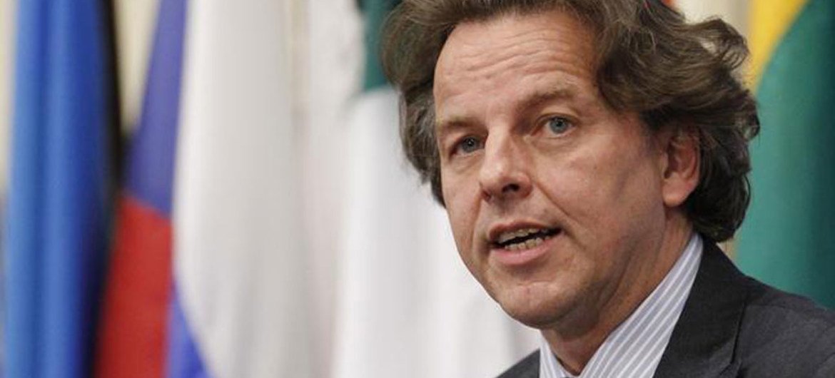 Special Representative for Mali Bert Koenders briefs the media following a meeting with the Security Council.