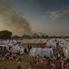 Evening approaches at the Dzaipi transit centre in northern Uganda, where UNHCR has erected tents for many of the refugees from South Sudan.