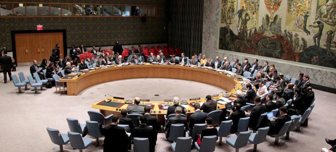 A wide view inside the Security Council as it meets on the situation in the Middle East.