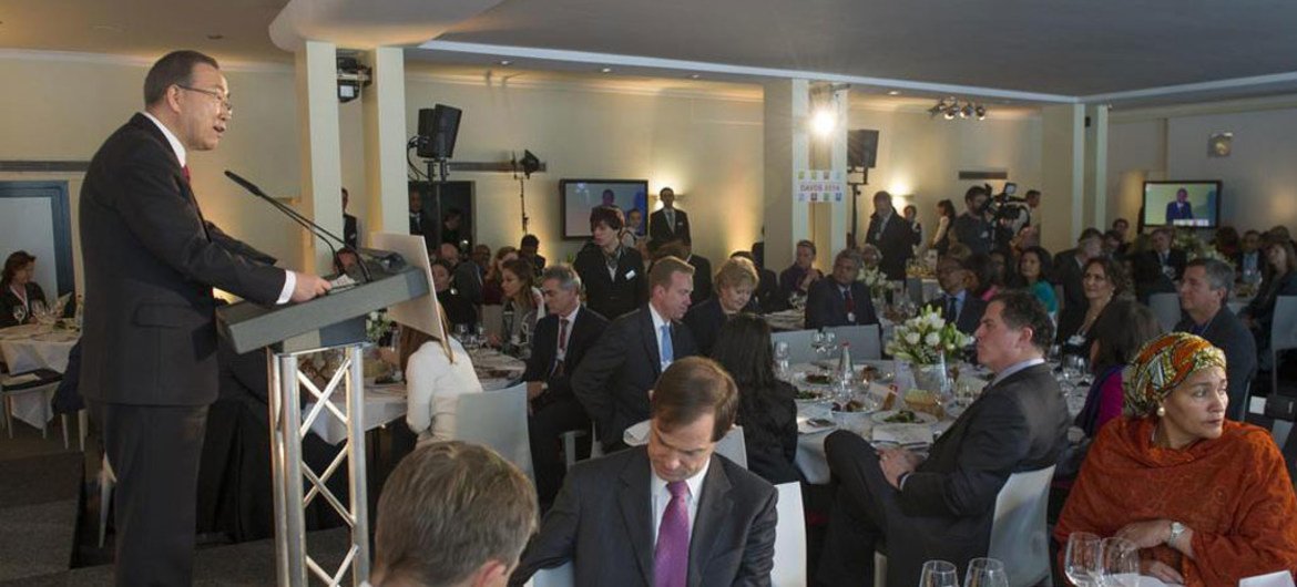 Secretary-General Ban Ki-moon addressing a lunch of his MDG Advocacy Group in Davos, Switzerland.