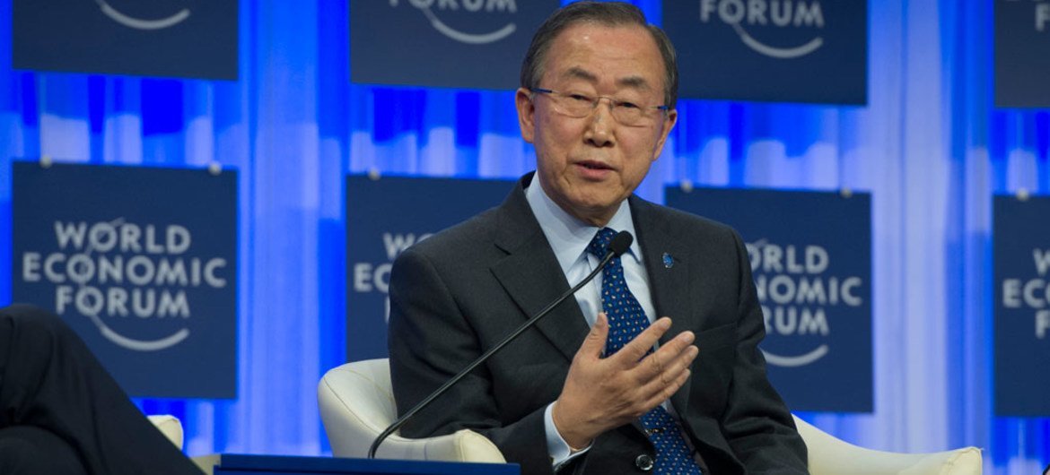 Secretary-General Ban Ki-moon addresses the 2014 World Economic Forum at a session on  Climate, Growth and Development.
