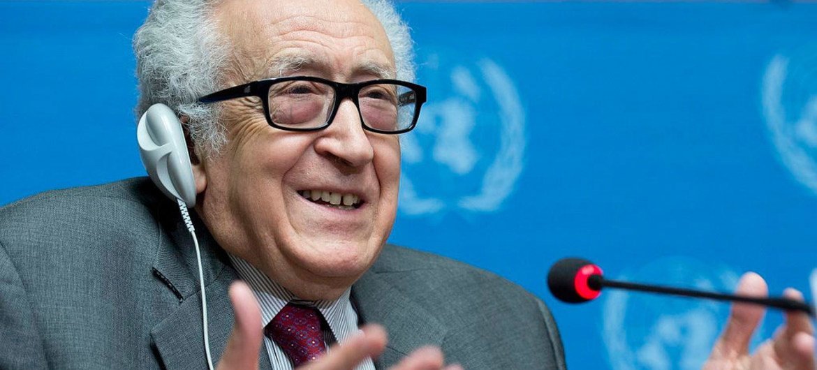 Joint Special Representative of the UN and the League of Arab States for Syria Lakhdar Brahimi addressing a press conference in Geneva.