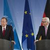 Secretary-General Ban Ki-moon (left) holds joint press conference with Foreign Minister Frank-Walter Steinmeier of Germany in Berlin.