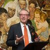 Deputy Secretary-General Jan Eliasson speaks at the rededication of the Norman Rockwell “Golden Rule” mosaic.