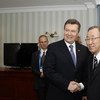 Secretary-General Ban Ki-moon (right) meets with President Victor Yanukovych of Ukraine at the Olympic Games in Sochi, Russian Federation.