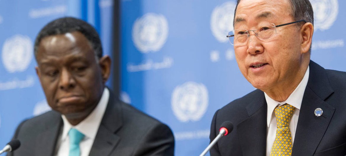UNFPA Executive Director  Babatunde Osotimehin (left) and  Secretary-General Ban Ki-moon at the launch of ICPD Beyond 2014 Global Report.