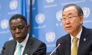 UNFPA Executive Director  Babatunde Osotimehin (left) and  Secretary-General Ban Ki-moon at the launch of ICPD Beyond 2014 Global Report.