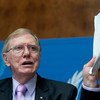 Michael Kirby, Chair of the of Inquiry on Human Rights in the Democratic People’s Republic of Korea, briefs the press during the launch of the report.