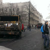 The remains of burnt vehicles following the recent demonstrations in Kiev, Ukraine. (February 2014).