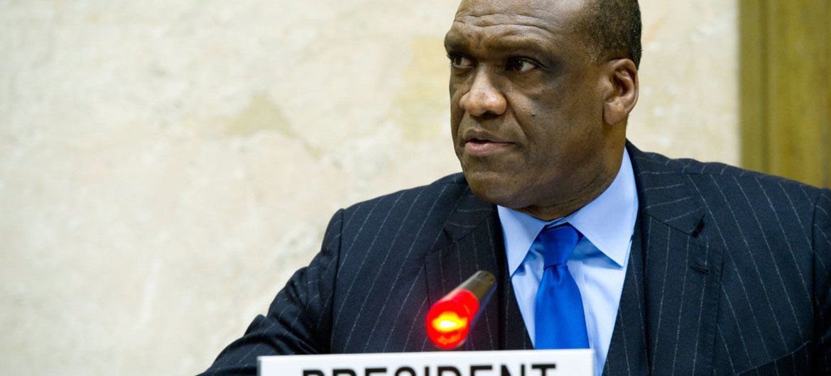 President of the General Assembly John Ashe addresses the High-Level Segment of the 2014 Conference on Disarmement in Geneva.