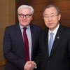 Secretary-General Ban Ki-moon (right) meets with Foreign Minister Frank-Walter Steinmeier of Germany.