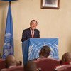 Secretary-General Ban Ki-moon (left) addresses a joint press conference with President Ernest Bai Koroma of Sierra Leone.