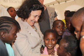 Special Representative for Children and Armed Conflict, Leila Zerrougui, visiting the Central African Republic in December 2013, where more than 2 million children have had their lives ripped apart by violence.