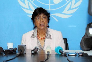 High Commissioner for Human Rights Navi Pillay addresses the press in Bangui, Central African Republic.