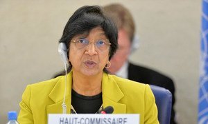 High Commissionner for Human Rights Navi Pillay addresses  the 25th session of the Human Rights Council in Geneva.