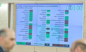 Human Rights Council adopts resolution approving inquiry into alleged abuses in Sri Lanka war.