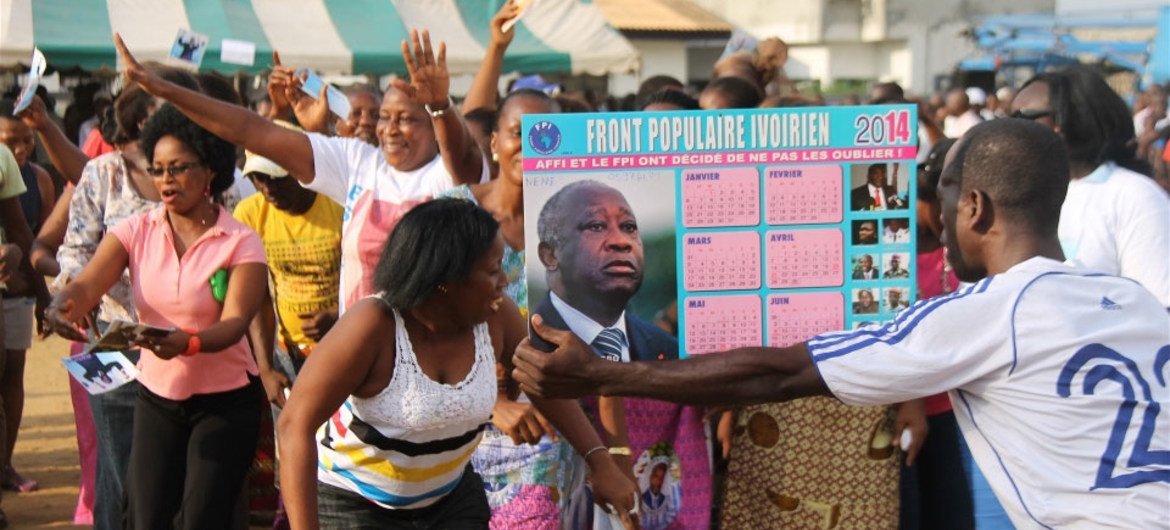 Supporters of former Ivoirian president Laurent Gbagbo at a rally in February 2014 in Koumassi town, south of Abidjan. There are worries over Côte d’Ivoire’s 2015 poll preparations.