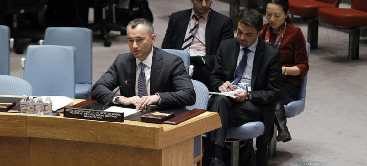 Le Représentant spécial Nickolay Mladenov devant le Conseil de sécurité. Photo ONU/JC McIlwaine