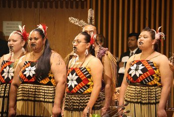 Māoris singing and chanting at UN Headquarters in 2009.