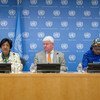 From left: Rights Commissioner Navi Pillay, Peacekeeping chief Hervé Ladsous and Special Representative on Sexual Violence in Conflict Zainab Hawa Bangura at press conference on Sexual Violence in DRC.