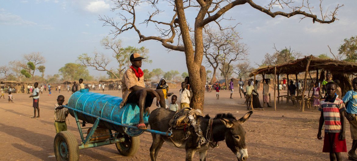 A young man drives a cart through the Yida settlement in Unity state, in northern South Sudan.