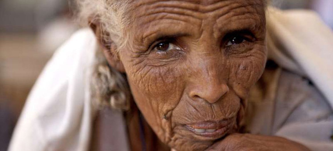 Elderly woman refugee.
