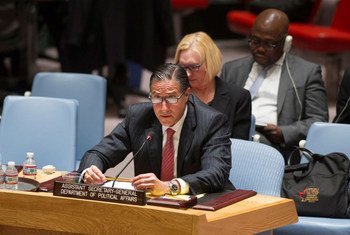 Oscar Fernandez-Taranco, Assistant Secretary-General for Political Affairs, addresses the Security Council meeting on the situation in Ukraine.