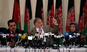 The Independent Election Commission (IEC) announce election results from some of the country’s provinces at a news conference in Kabul.