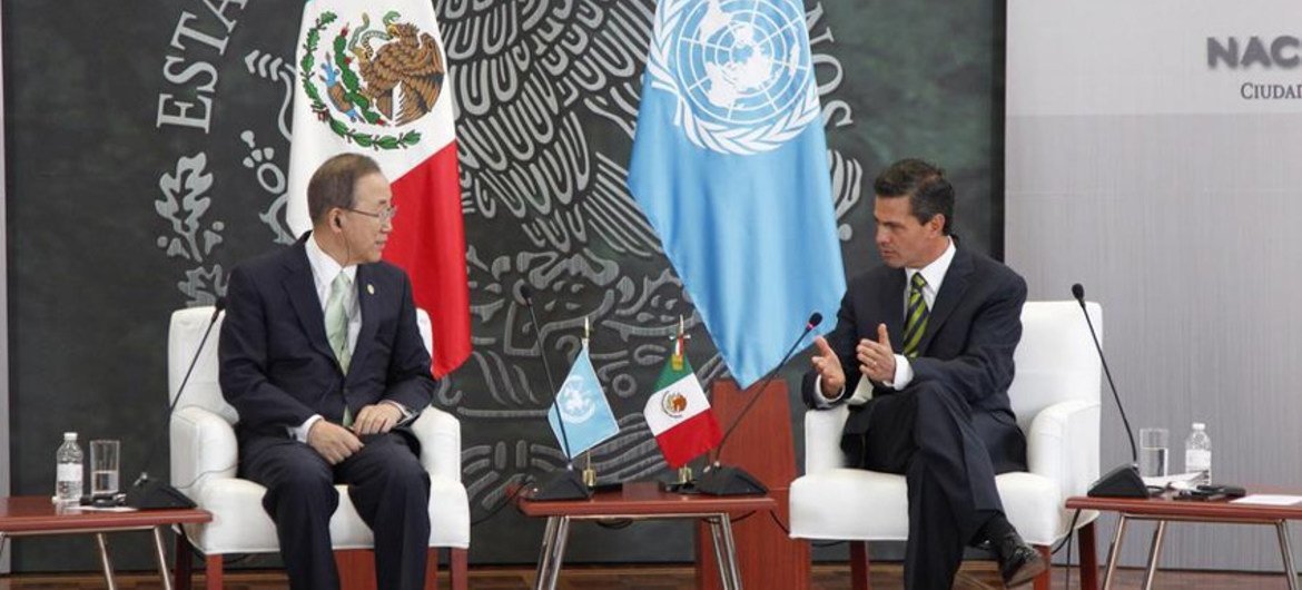 El Secretario General de la ONU con el Presidente de México, Enrqieu Peña Nieto,   Foto archivo ONU .