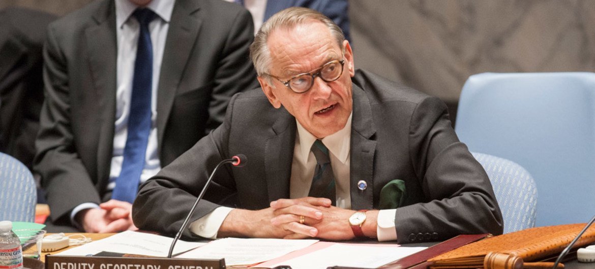 Deputy Secretary-General Jan Eliasson addresses the Security Council meeting on the 1994 genocide in Rwanda.