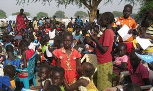 A makeshift primary school for students at the UNMISS displaced persons camp in Bor, Jonglei state, South Sudan.