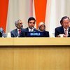 A panel of officials at a formal meeting, with nameplates for OHRLLS, USG OHRLLS, and Secretary-General visible.