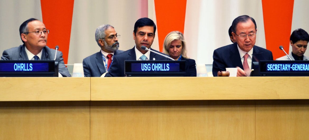 USG Gyan Acharya (middle) addresses participants at the Annual Ministerial Meeting of Landlocked Developing Countries