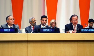 USG Gyan Acharya (middle) addresses participants at the Annual Ministerial Meeting of Landlocked Developing Countries