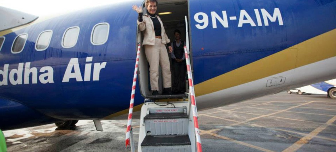 UNFCCC Executive Secretary Christiana Figueres arrives in Kathmandu, Nepal for her 28-30 April 2014 mission.