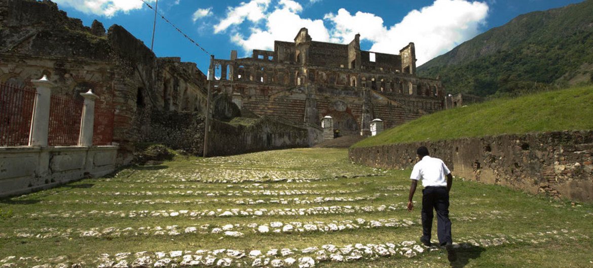 A man climbs up the steps of Sans-Souci Palace, a 200-year-old royal residence built by King Henri-Christophe of Haiti, near Cap-Haïtien.