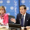 UN Under-Secretary-General for Management Yukio Takasu briefs the press.