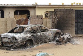 السيارة التي احترقت خلال حملة ضد بوكو حرام. تصوير: أمينو أبو بكر / إيرين