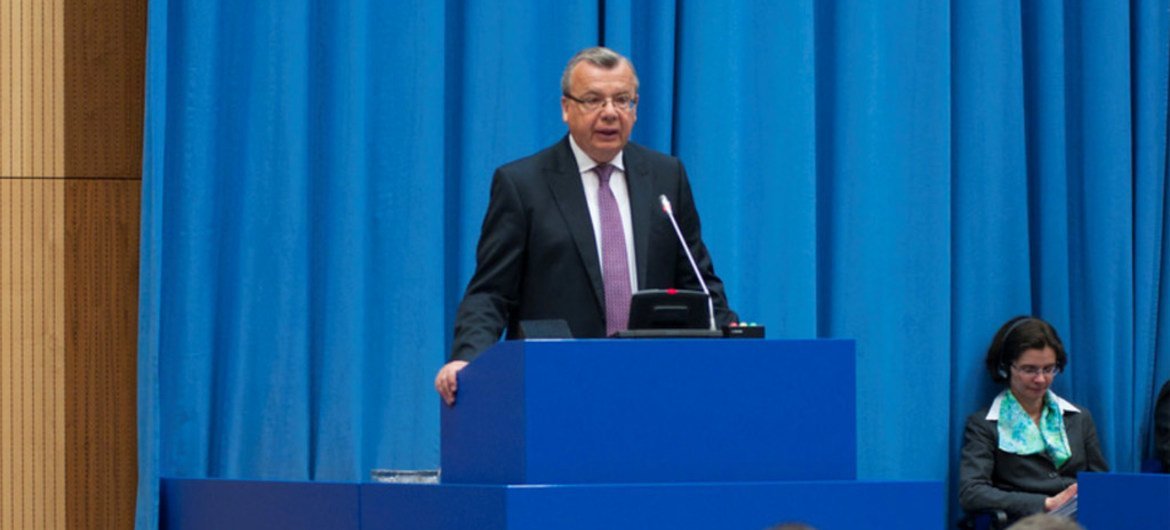 UNODC Executive Director Yury Fedotov delivers his opening remarks at the 23rd session of the Commission on Crime Prevention and Criminal Justice.