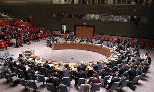Wide view of the Security Council during its meeting on the situation in Ukraine.